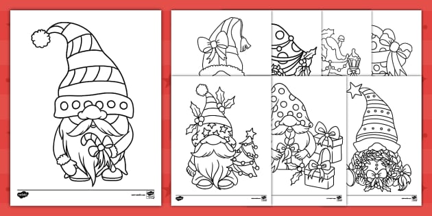 Christmas gnomes and mushroom houses coloring sheets