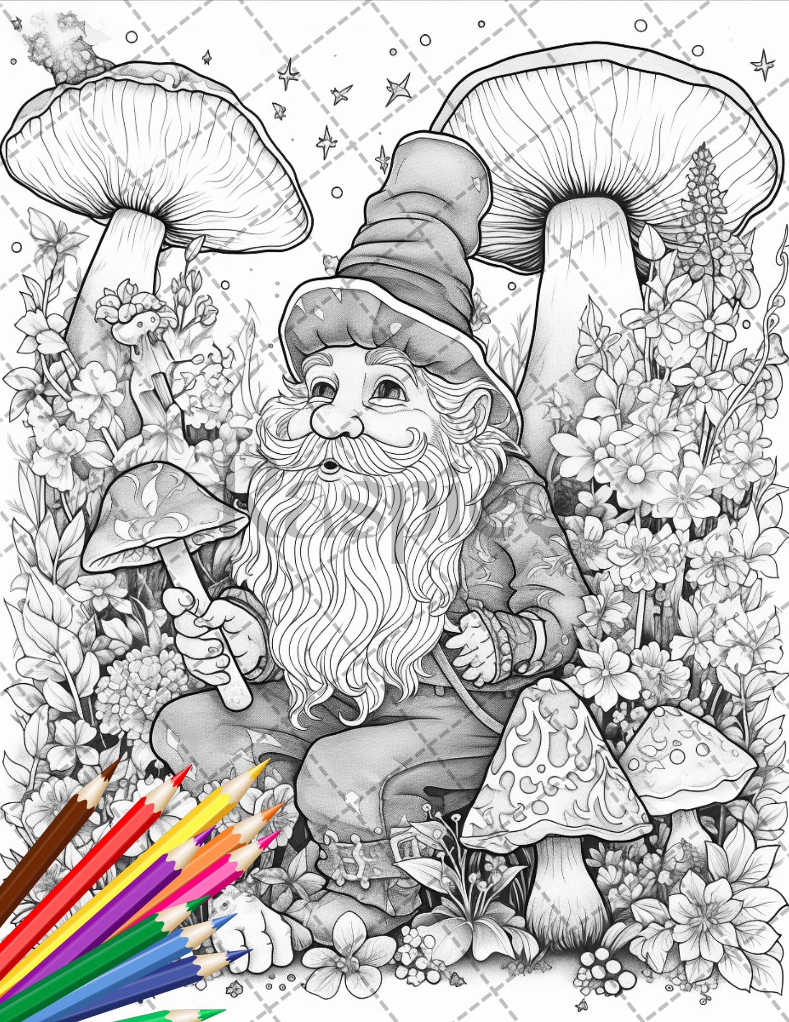 Enchanted gnome coloring pages printable for adults grayscale colo â coloring