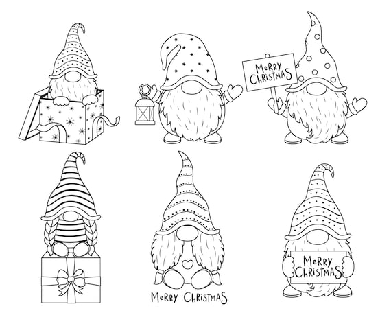 Cute christmas dwarf gnomes coloring book pages