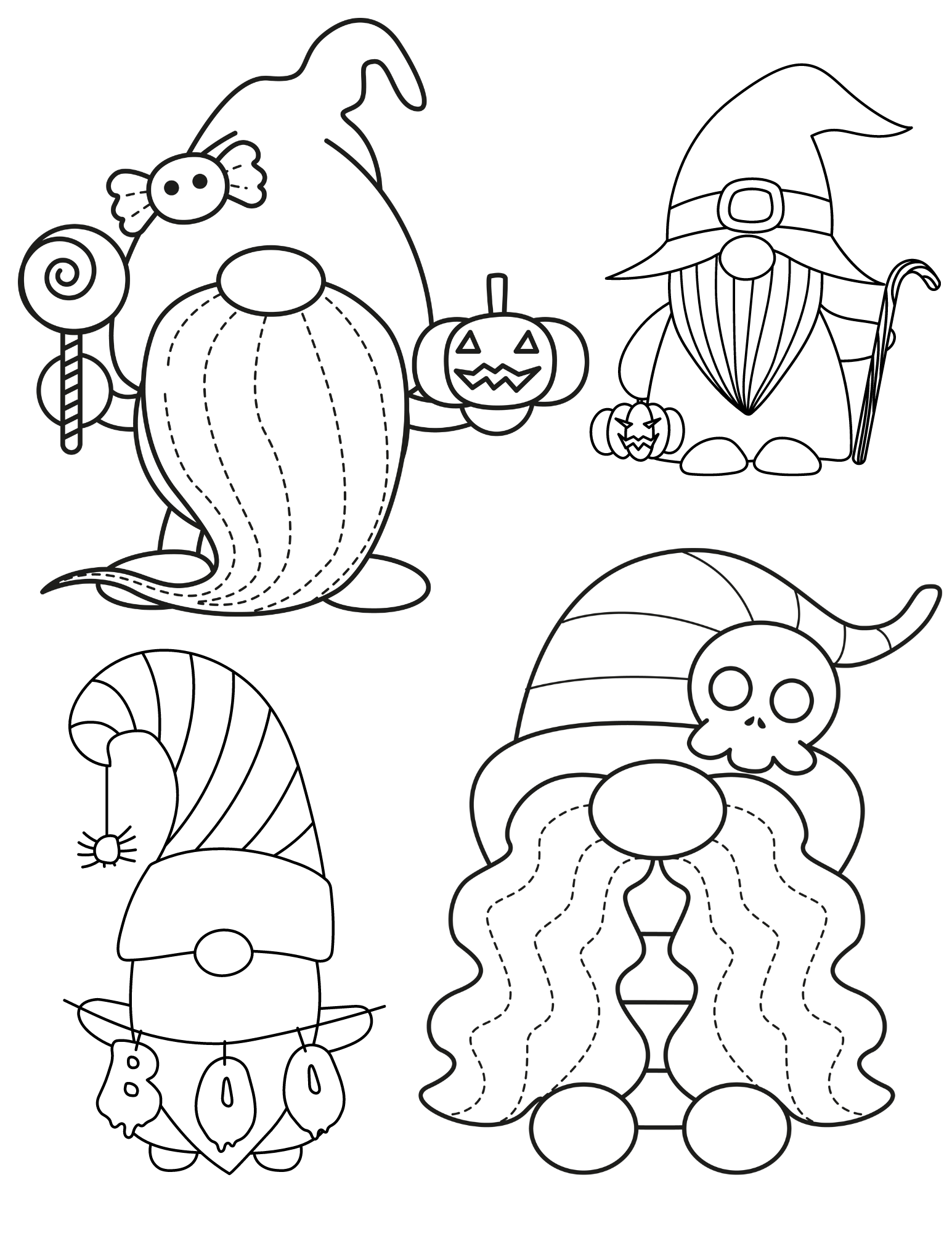 Haunted halloween gnomes coloring pages for kids and adults