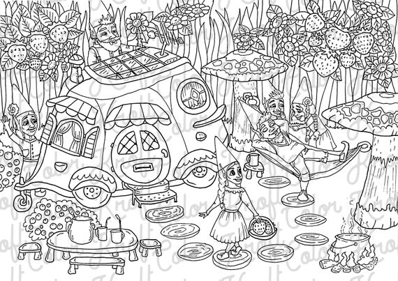 Gnome home coloring page coloring page printable digital download coloring