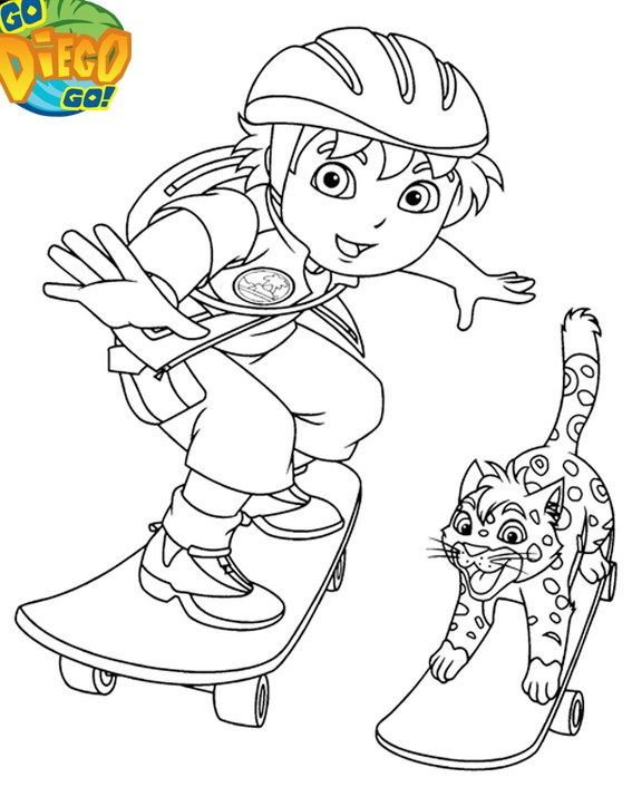 Go diego go performing his skateboard coloring page free kids coloring pages cartoon coloring pages go diego go