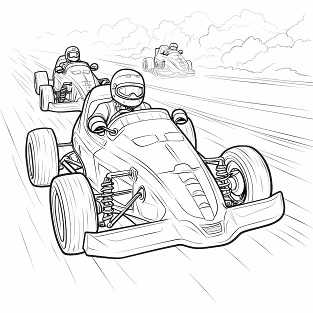 Premium ai image coloring pages go kart cars cartoon style line art style thick lines low detail