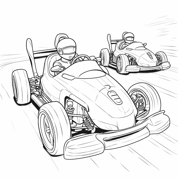 Premium ai image coloring pages go kart cars cartoon style line art style thick lines low detail