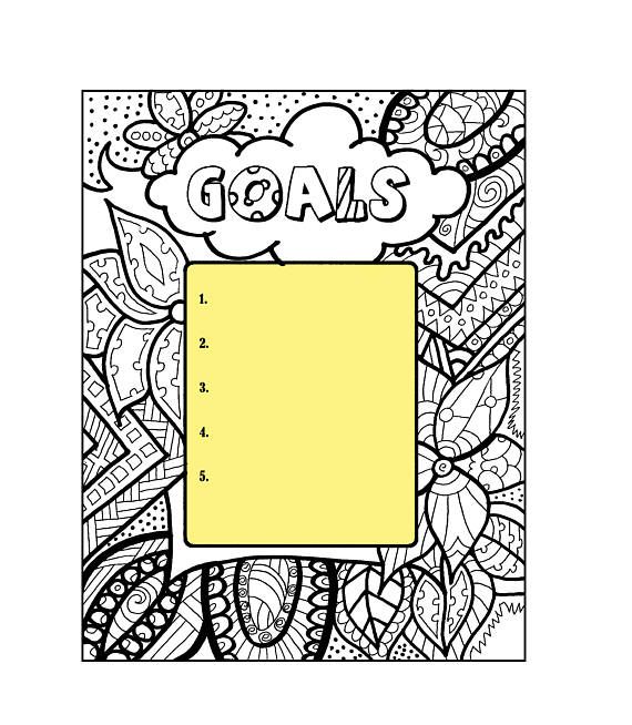 Adult coloring book page goal planner page printable