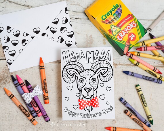 Bighorn sheep illustrated instant download mothers day coloring page coloring activity goat craft printable greeting card with d bowtie