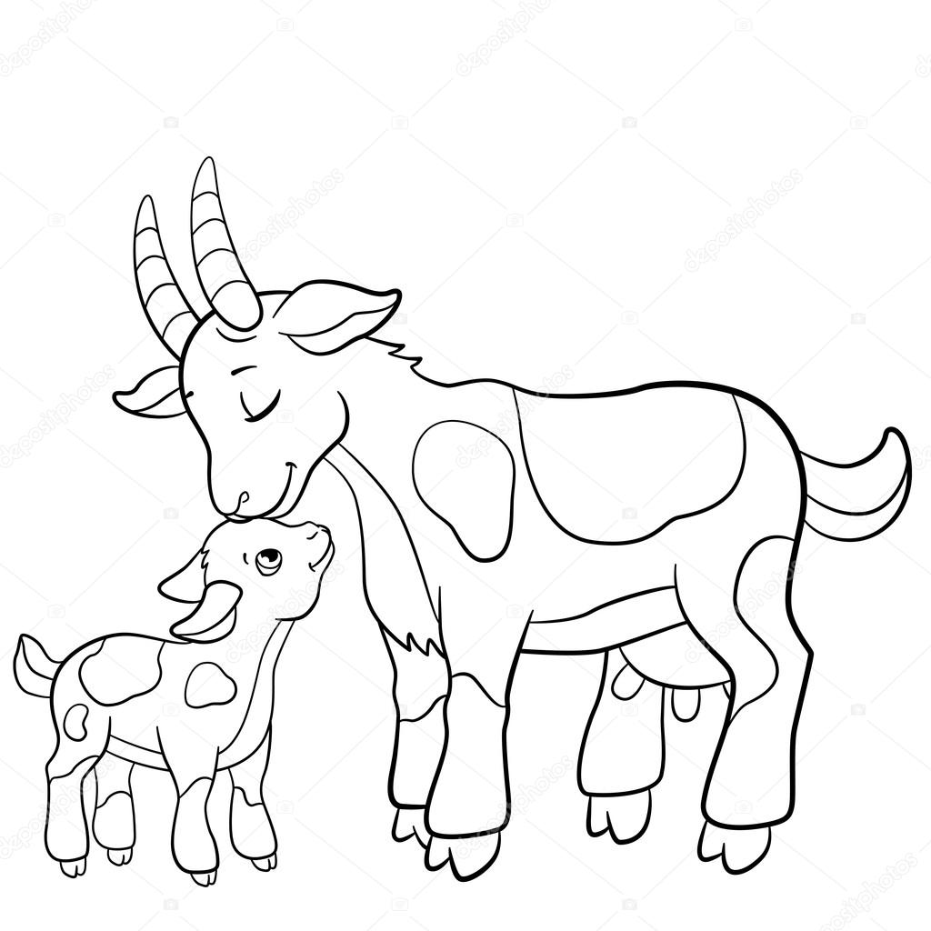 Coloring pages farm animals mother goat with her goatling stock vector by ya