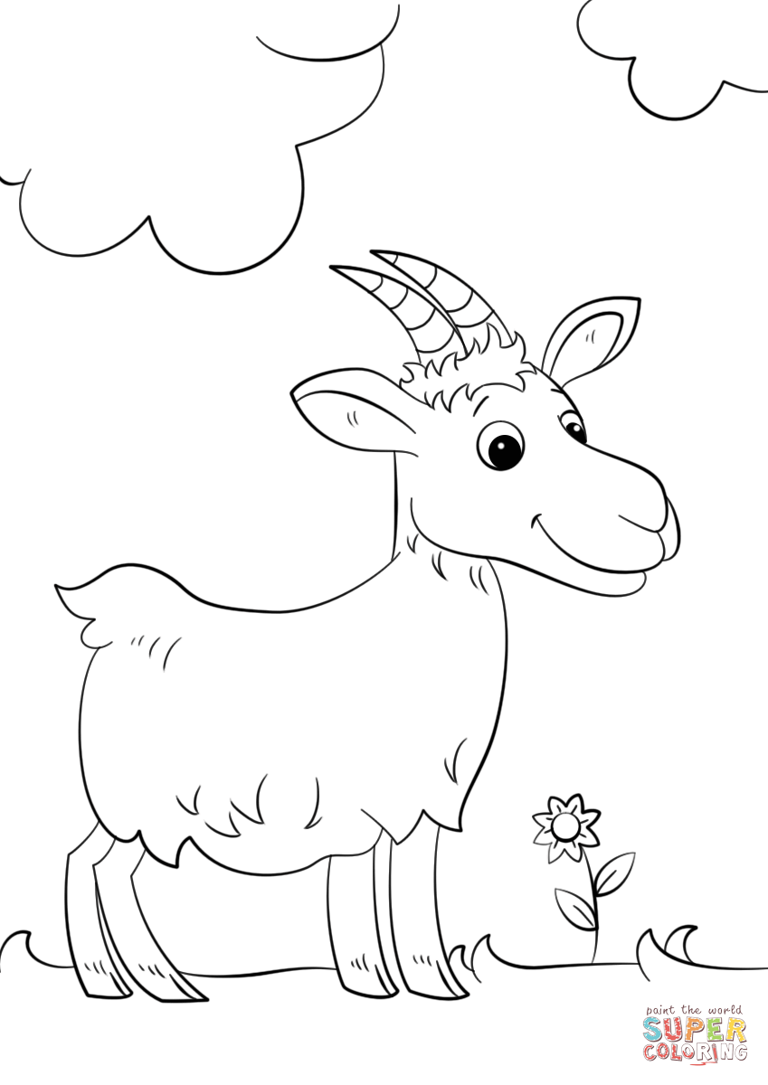 Cute cartoon goat coloring page free printable coloring pages