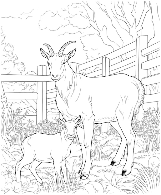 Premium vector goat coloring pages for adults