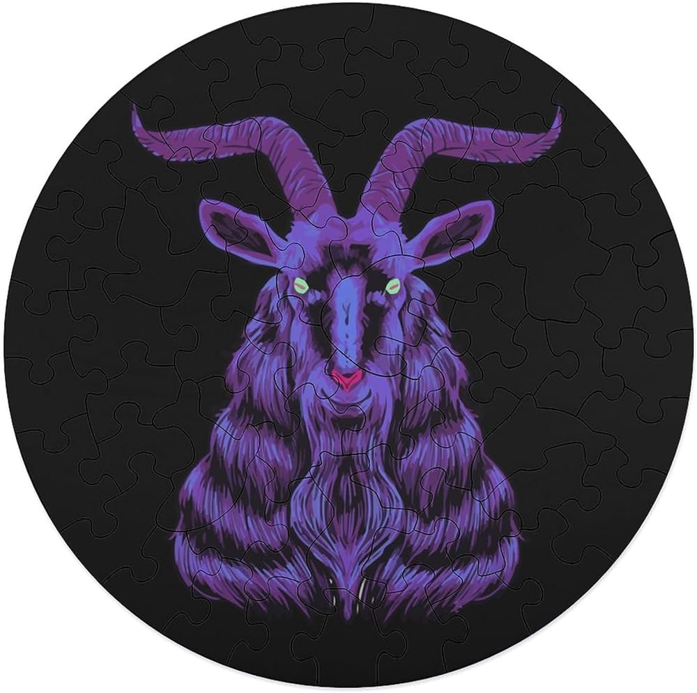 Satan goat funny jigsaw puzzle round picture puzzle personalized customized gifts for adults sports outdoors