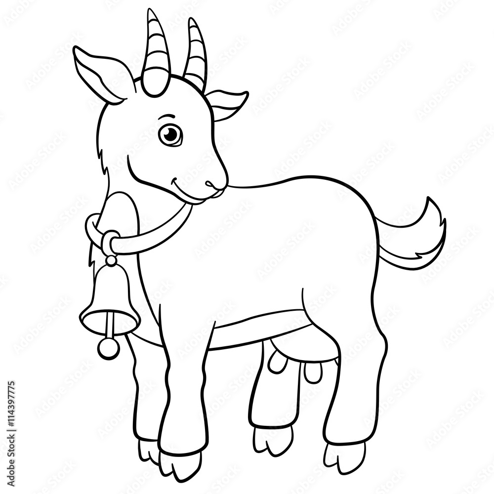 Coloring pages farm animals little cute goat smiles vector