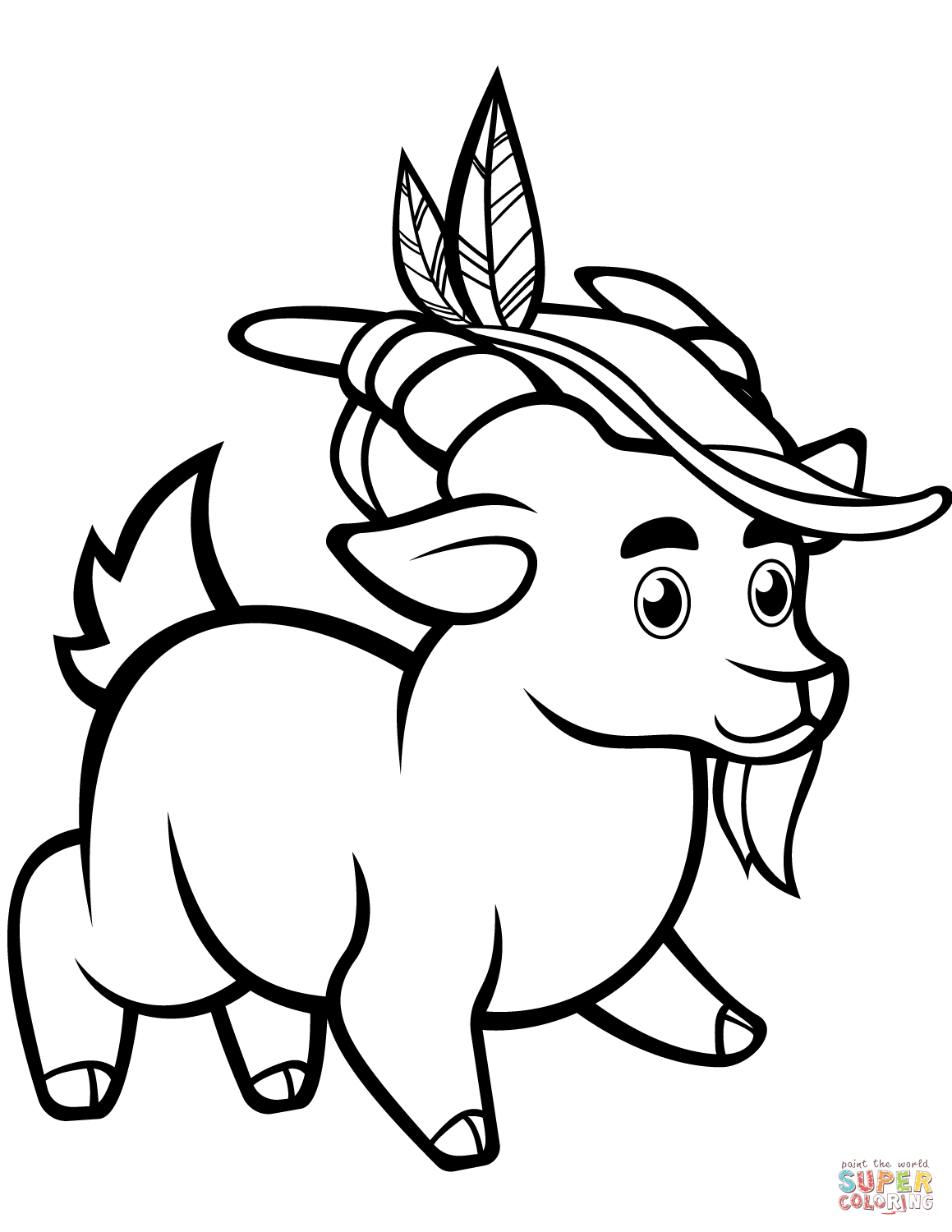 Funny goat with alpine hat coloring page free printable coloring pages