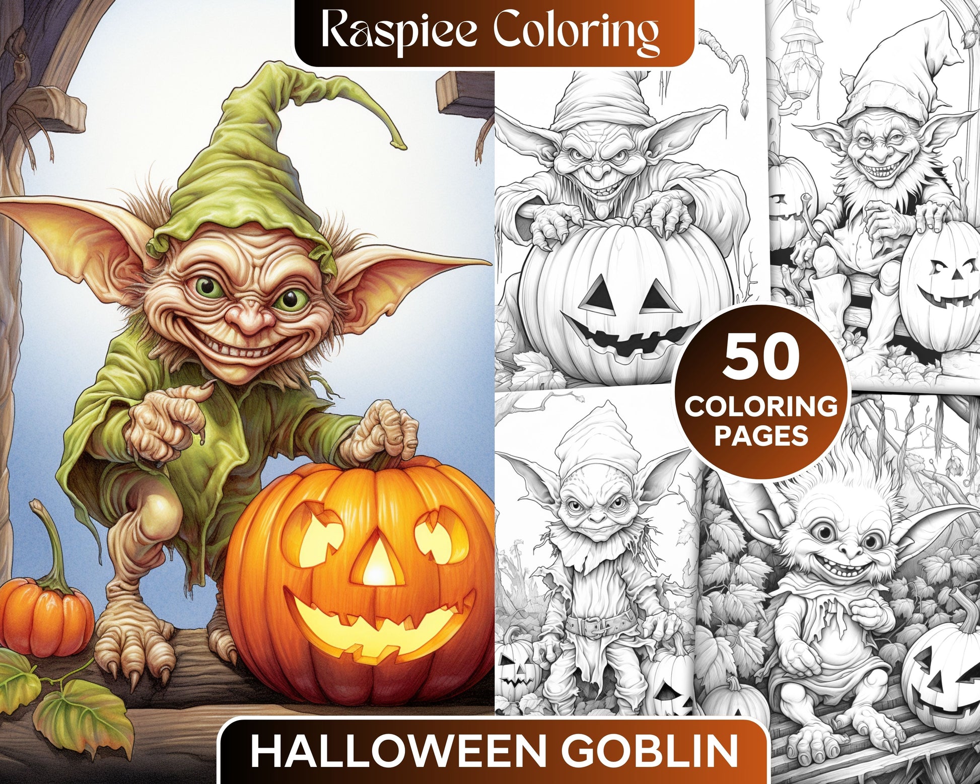 Halloween goblin grayscale coloring pages printable for adults pdf â coloring