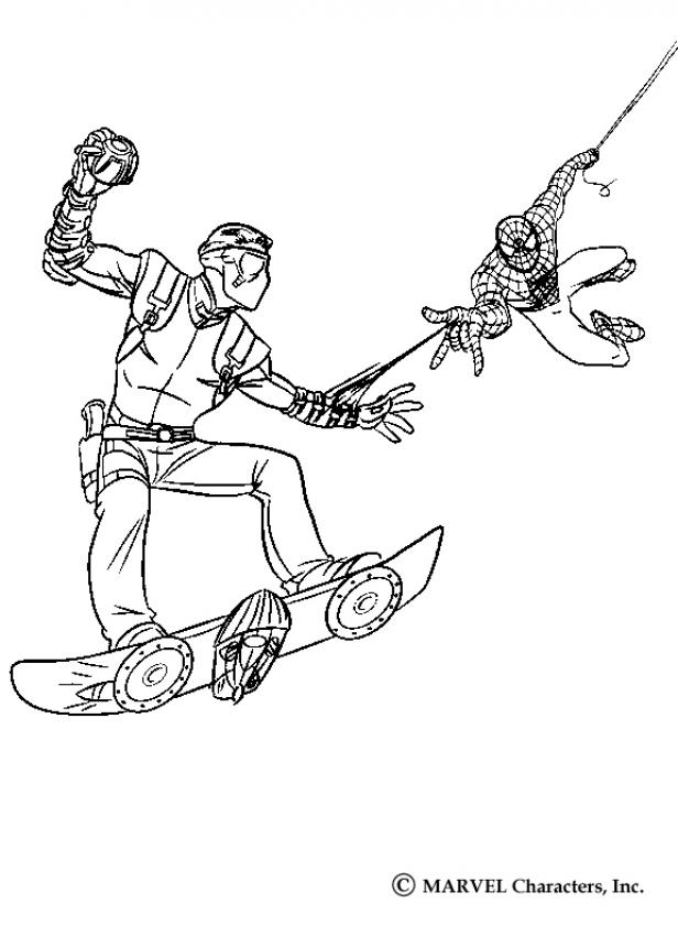 Spiderman catching harry osborn the new goblin coloring pages