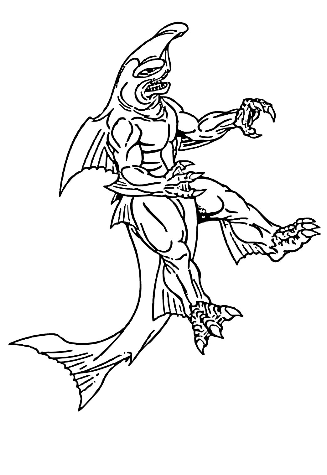 Free printable kaiju shark coloring page for adults and kids