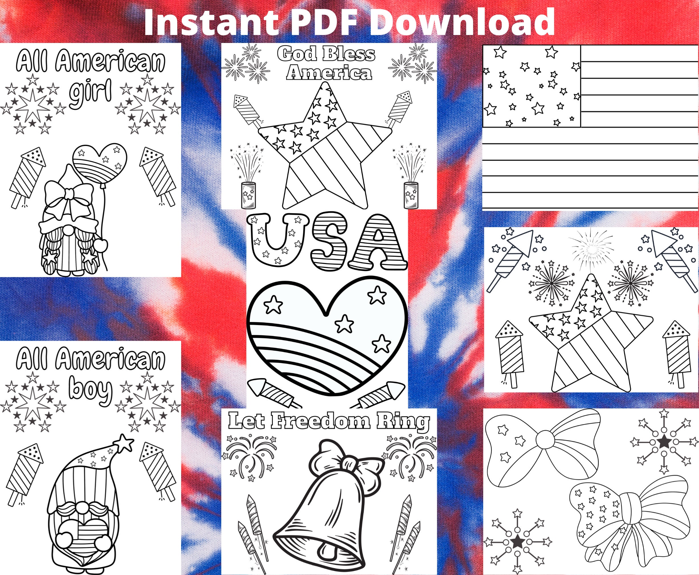 Fourth of july coloring pages god bless america coloring page let freedom ring coloring sheet set of instant pdf digital download