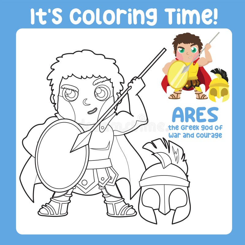 Its coloring time of the greek gods ares god of the war ancient greece mythology greek deity theme elements stock vector