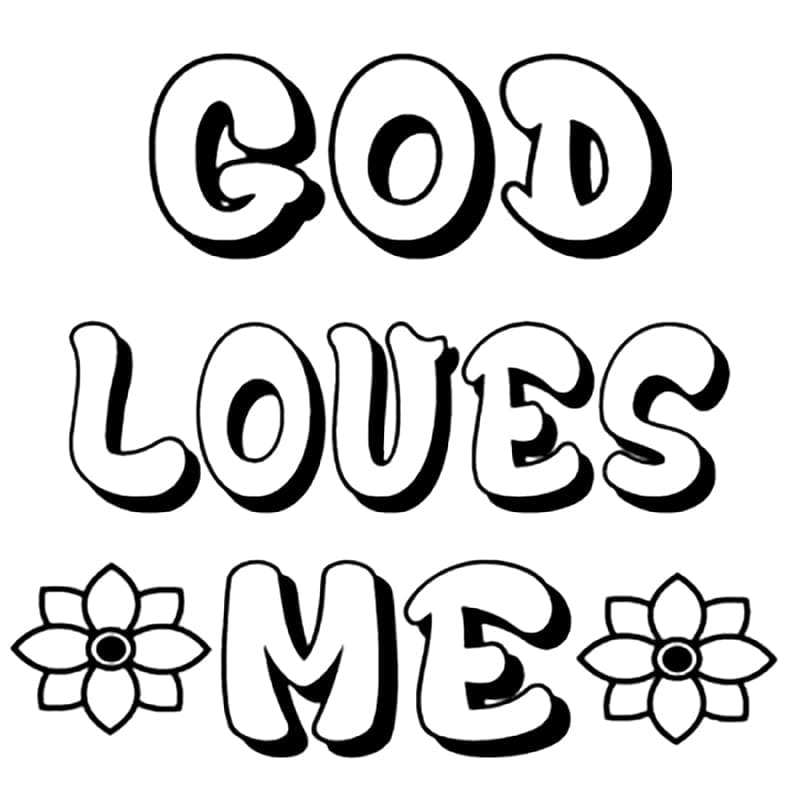 Print god loves me coloring page