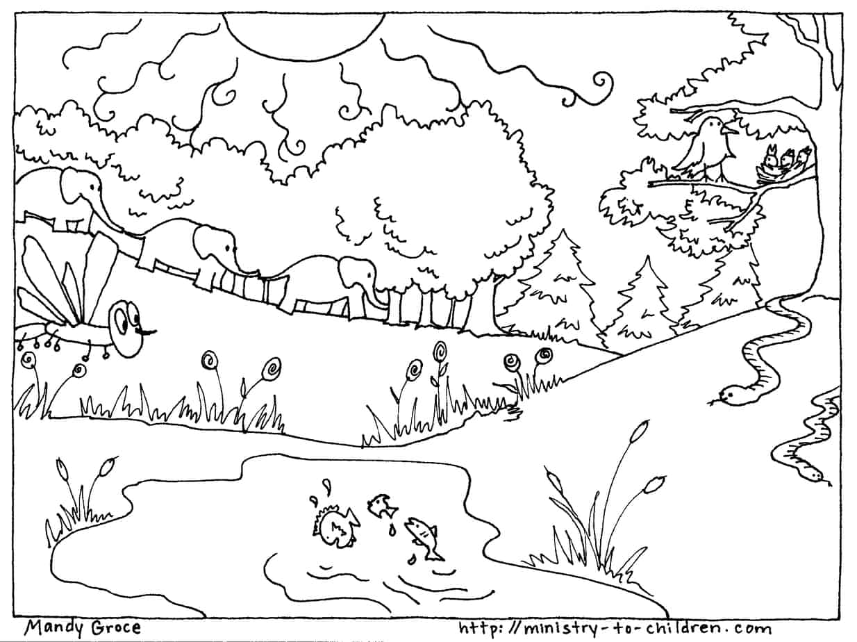 Creation coloring pages god made the animals fish birds