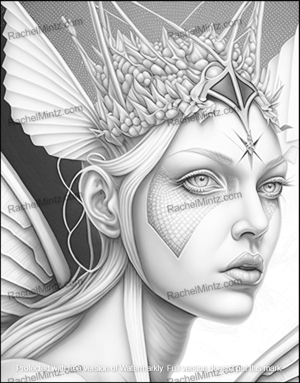 Fantasy goddess grayscale coloring page â rachel mintz coloring books