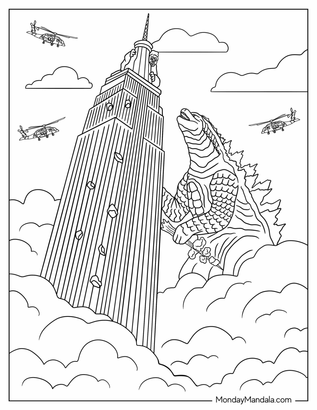 Godzilla coloring pages free pdf printables