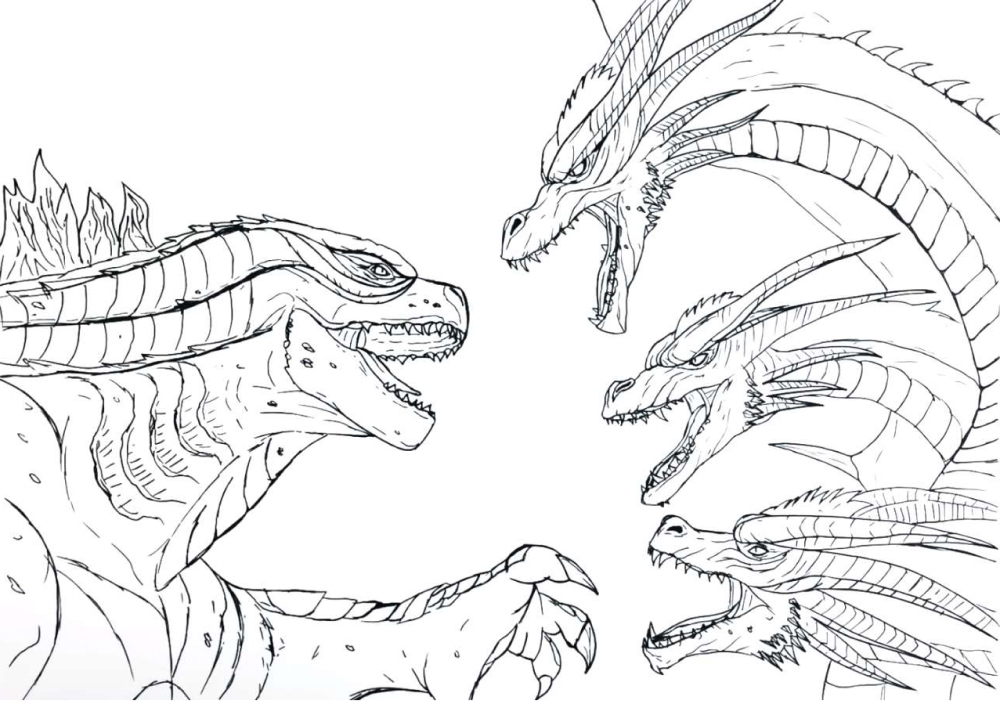 Godzilla and dragon coloring page