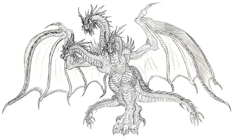 Coloring page godzilla ghidorah