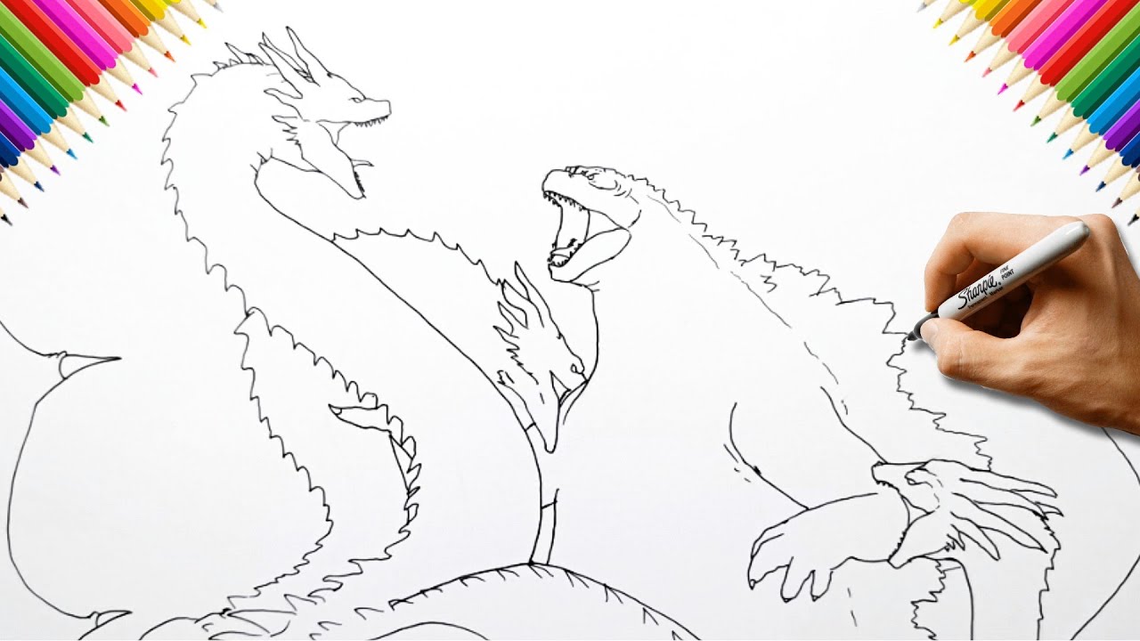 How to draw godzilla vs king ghidorah easy in steps