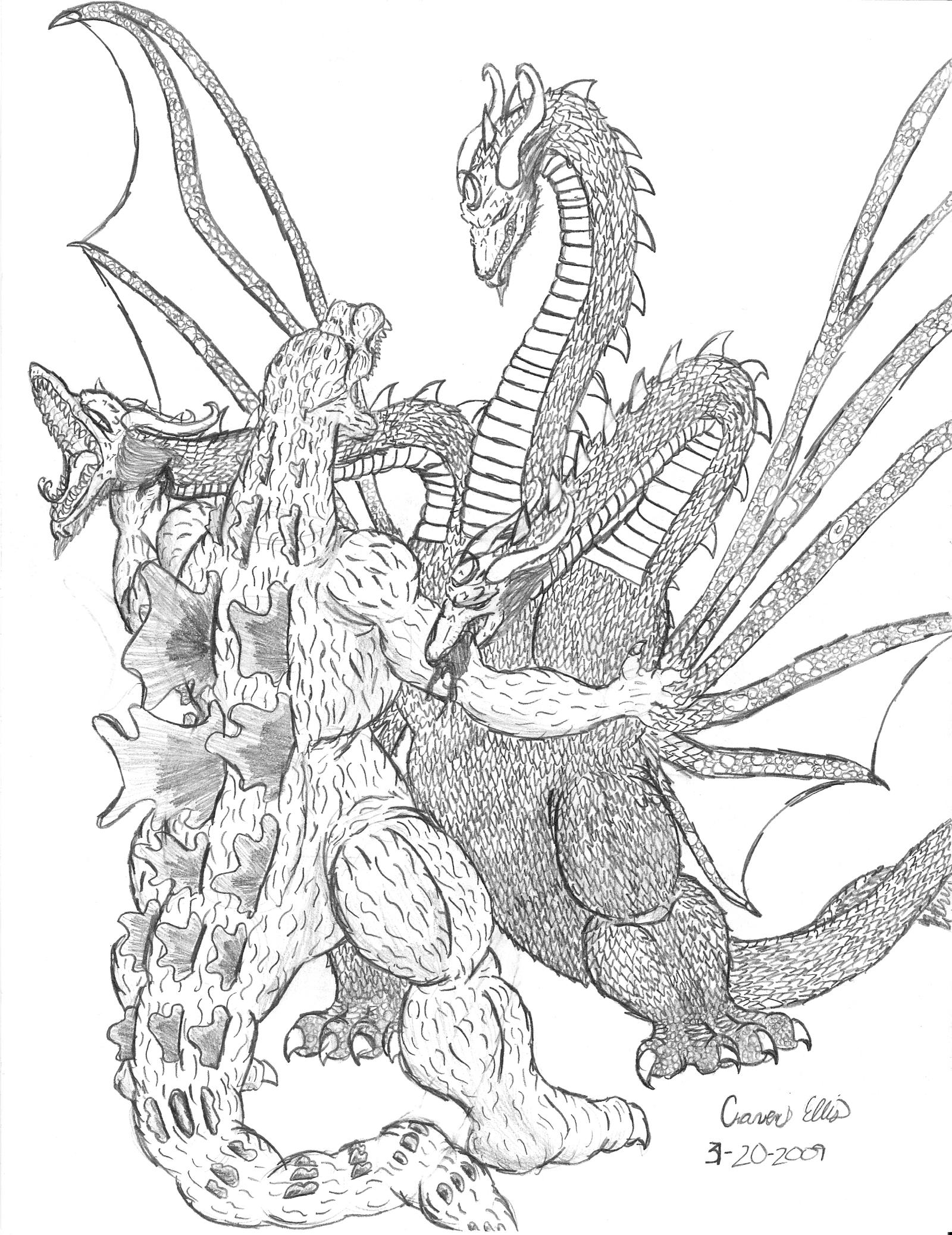 Godzilla vs king ghidorah by irys