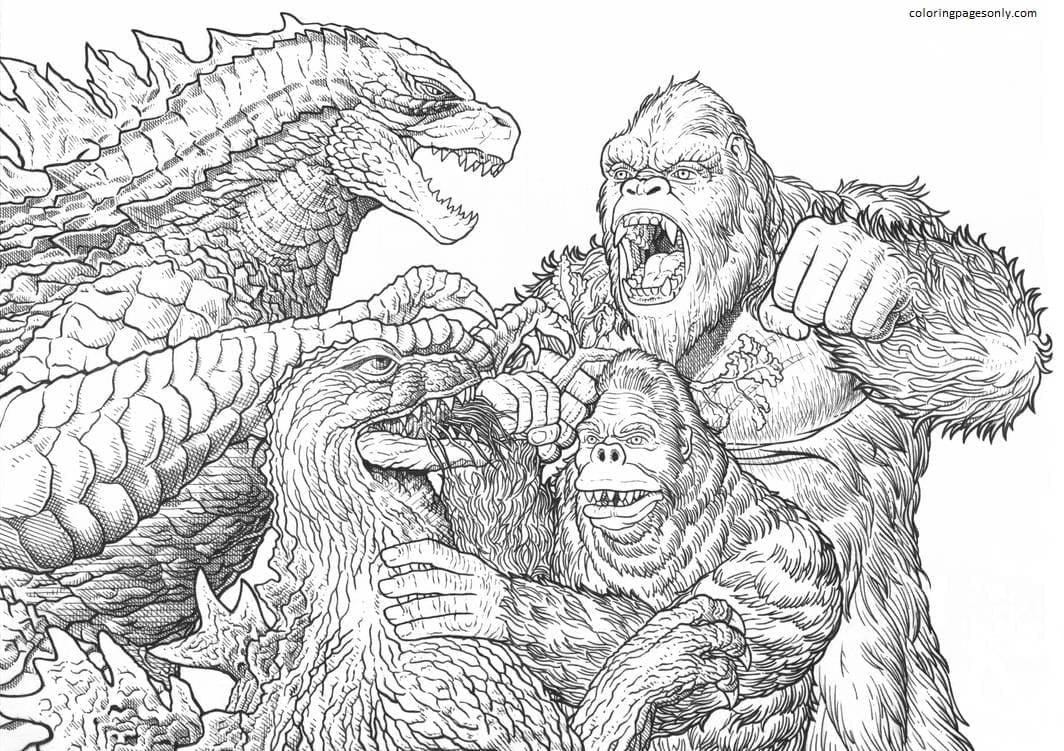 Godzilla and kong coloring pages printable for free download