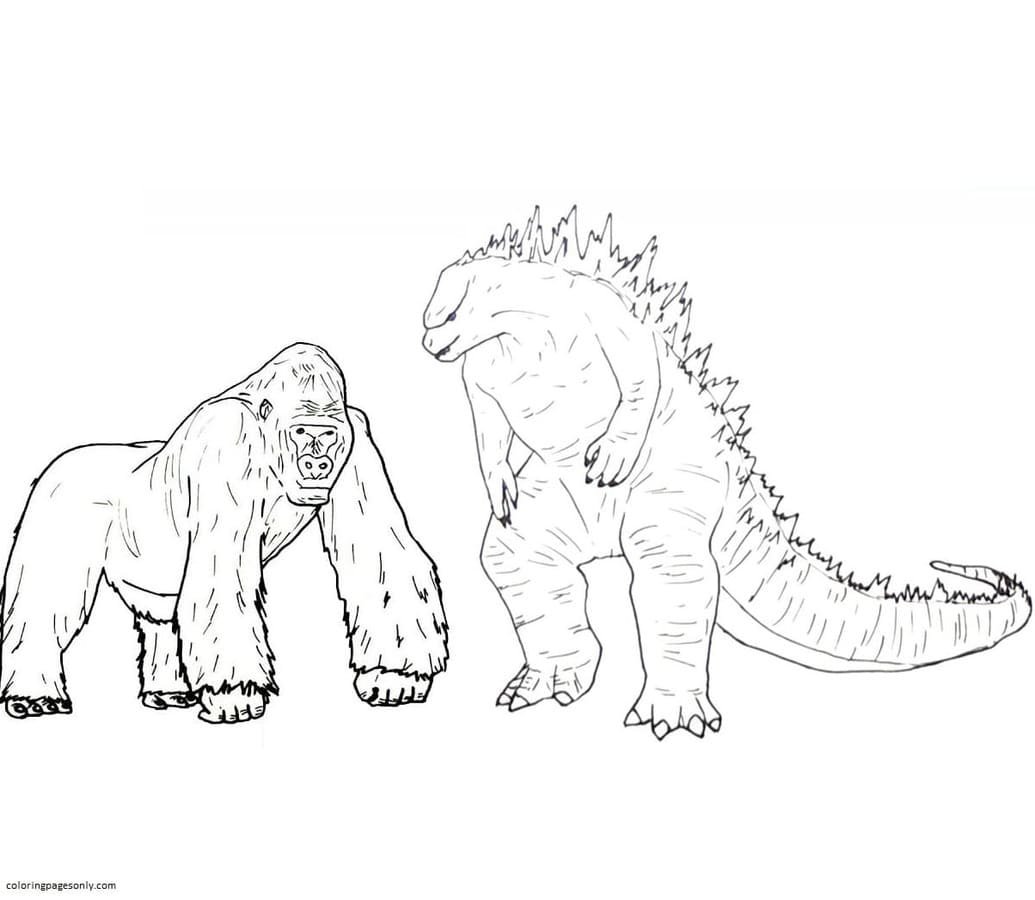 Godzilla and kong coloring pages printable for free download