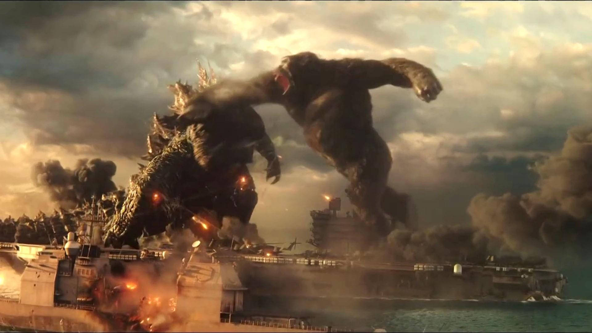 Download godzilla vs kong landing a punch wallpaper