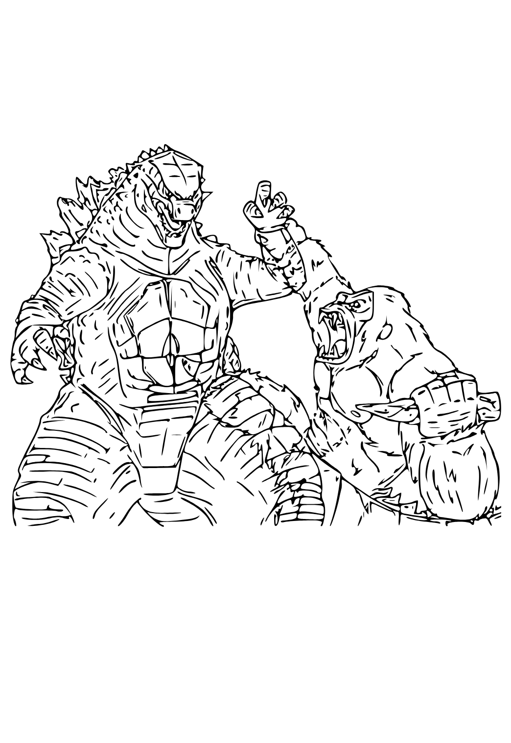 Free printable godzilla vs kong force coloring page for adults and kids