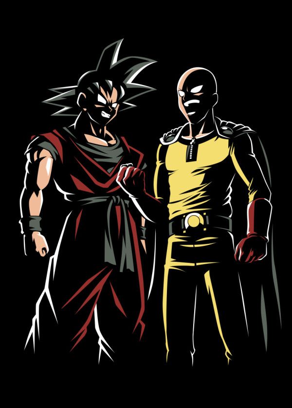 Two hero poster by alberto perez displate one punch man anime saitama one punch man hero poster