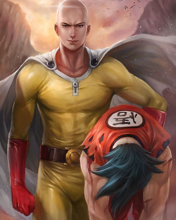 One punch man carrying goku â