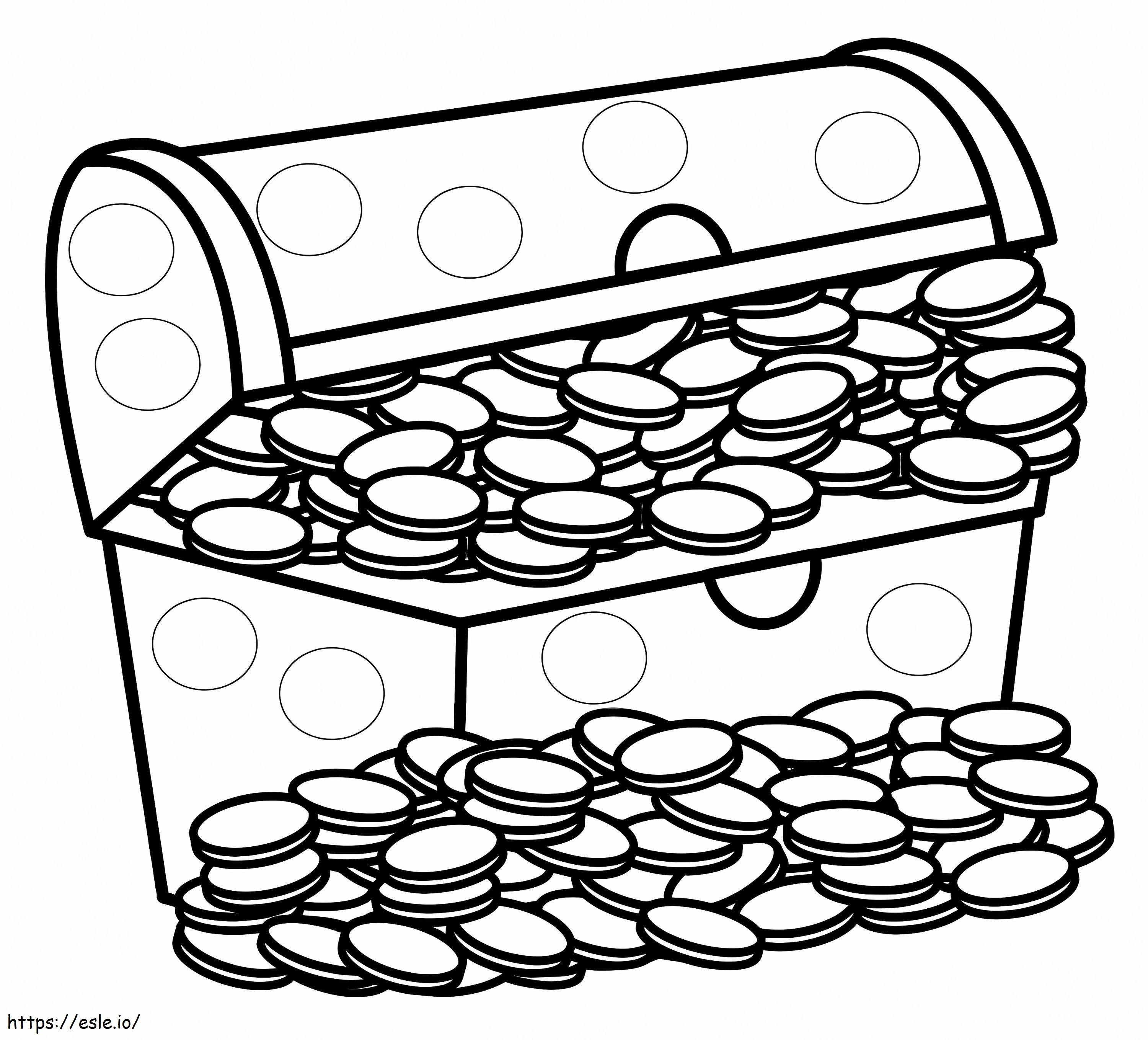 Treasure chest with gold coin coloring page