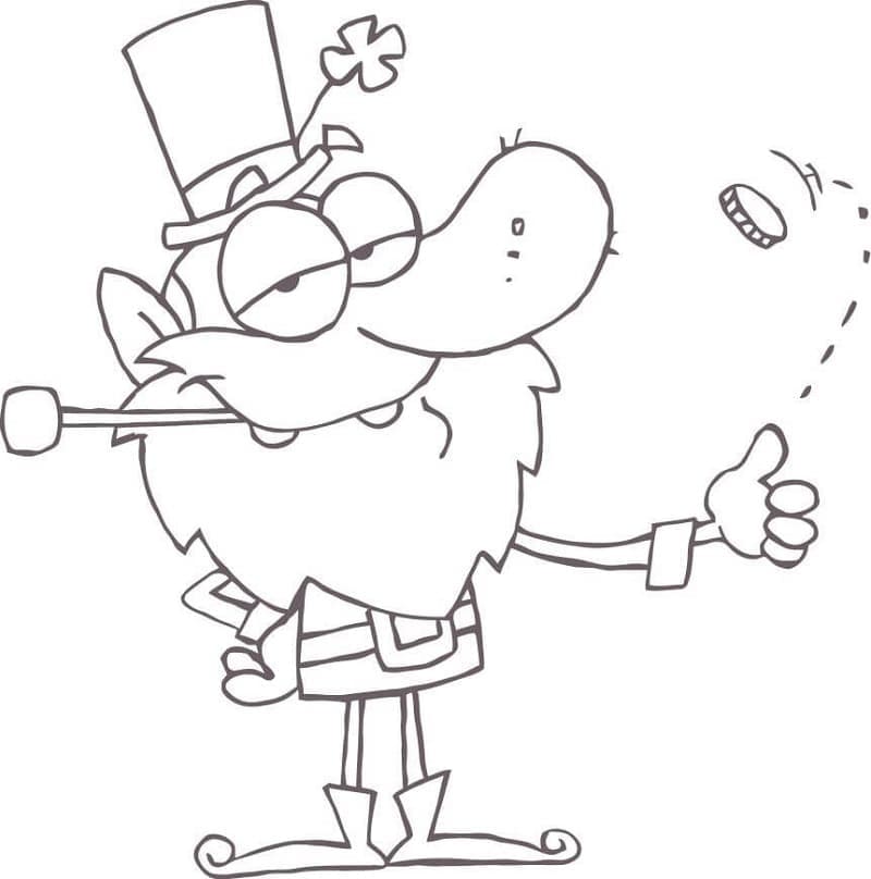 Leprechaun and a gold coin coloring page