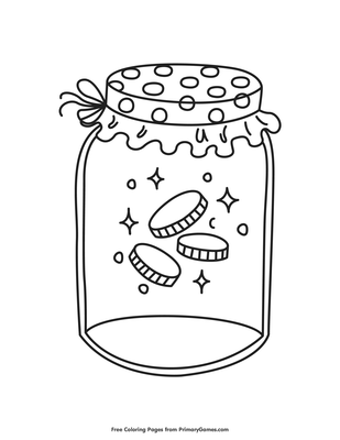 Gold coins in a jar coloring page â free printable pdf from