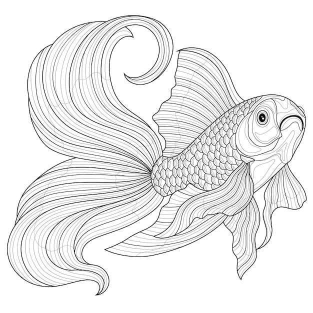 Premium vector goldfishcoloring book antistress for children and adults illustration isolated on white backgroundblack and white drawing