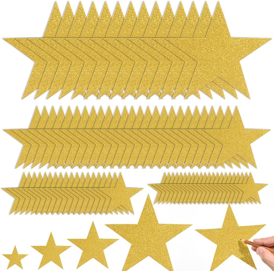 Pcs gold glitter star cutouts paper five star cutouts gold glitter stars confetti decorations gold star cutouts for bulletin board stars classroom christmas party wall decoration supply sizes home