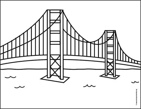 Easy how to draw the golden gate bridge tutorial coloring page