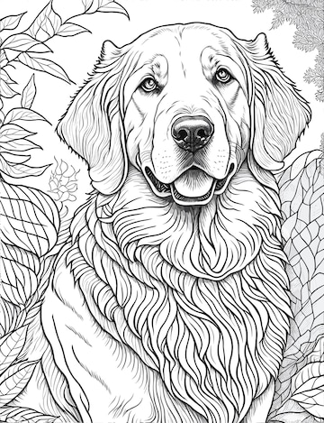 Premium vector beautiful golden retriever coloring page for adults photorealistic clean line art mandala