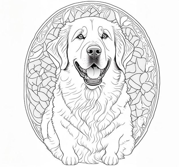 Premium ai image beautiful golden retriever or labrador retriever coloring page for adults