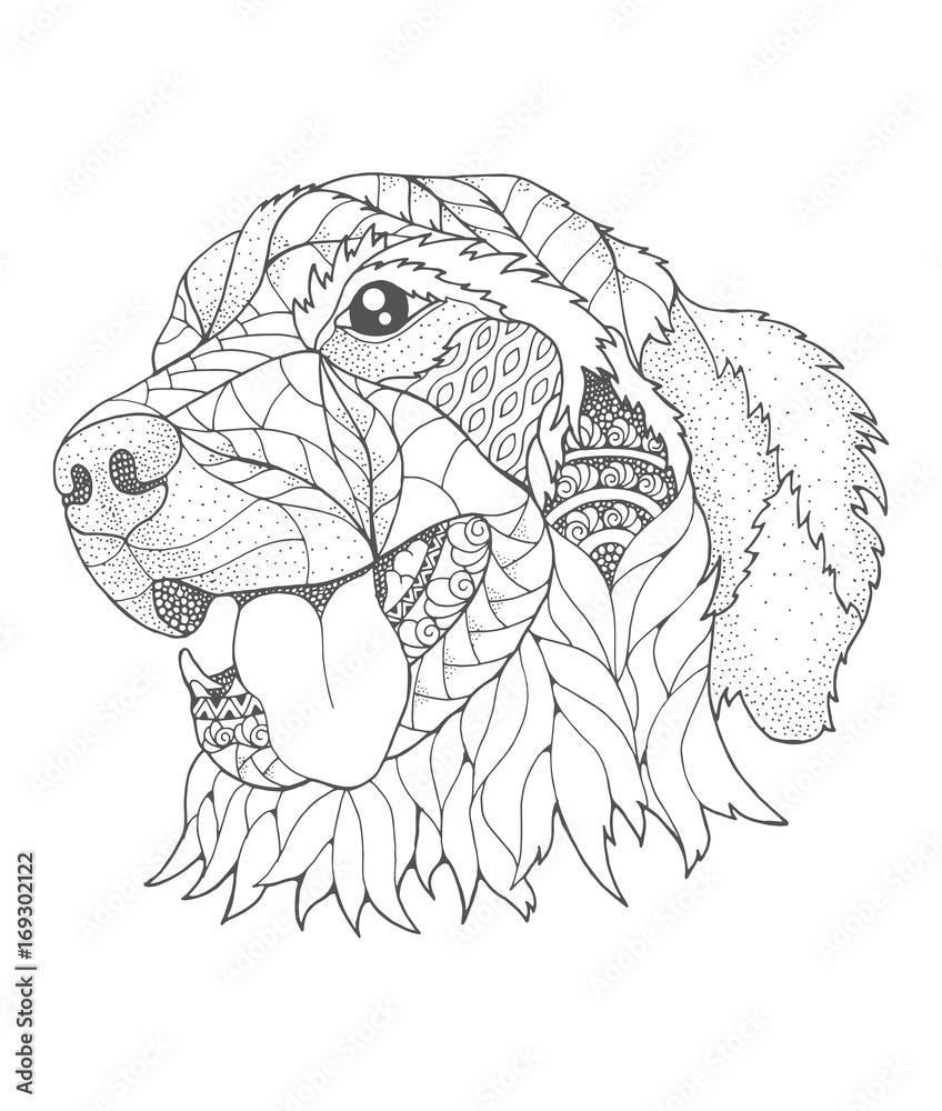 Golden retriever dog in zentangle and stipple style vector illustration anti stress coloring book for adults and kids vector