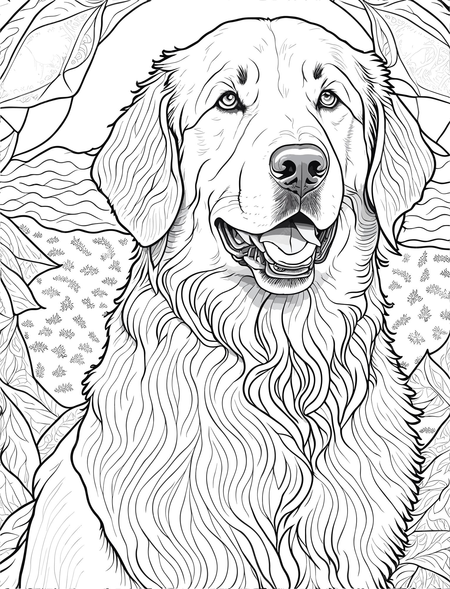 Premium vector beautiful golden retriever coloring page for adults photorealistic clean line art mandala high