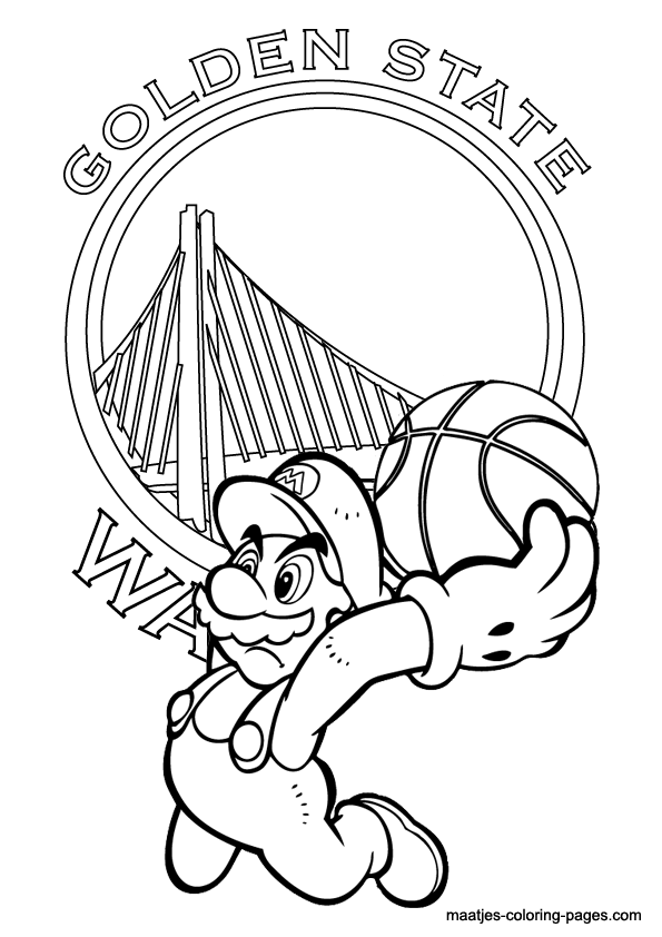 Golden state warriors and super mario nba coloring pages
