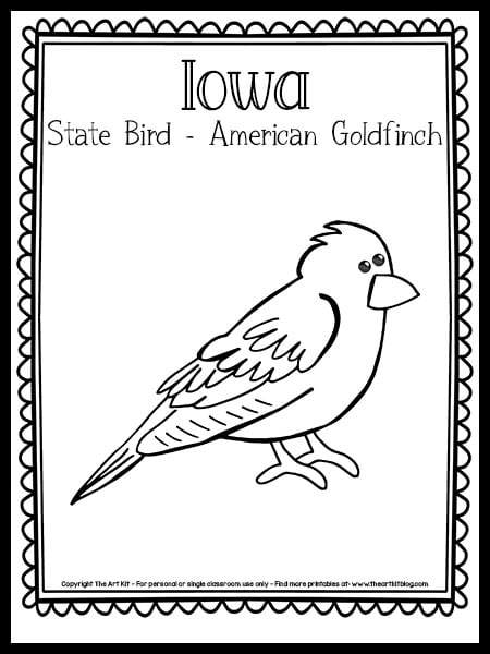 Iowa state bird coloring page american goldfinch free printable â the art kit