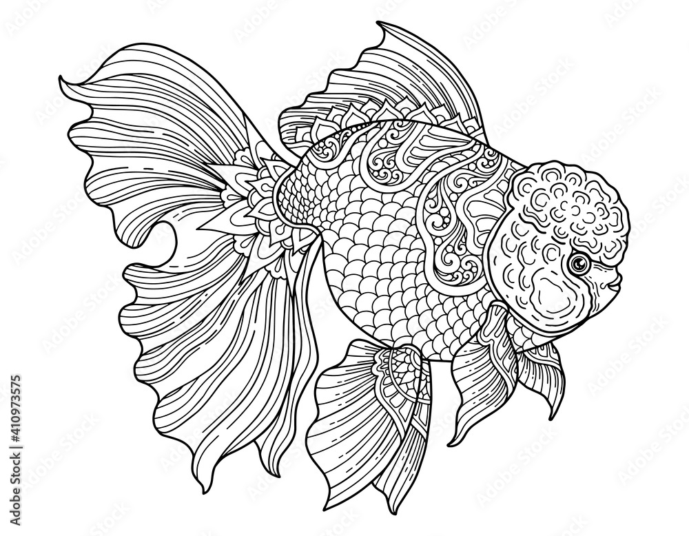 Goldfish coloring page design clear background mandalas design and print design vector