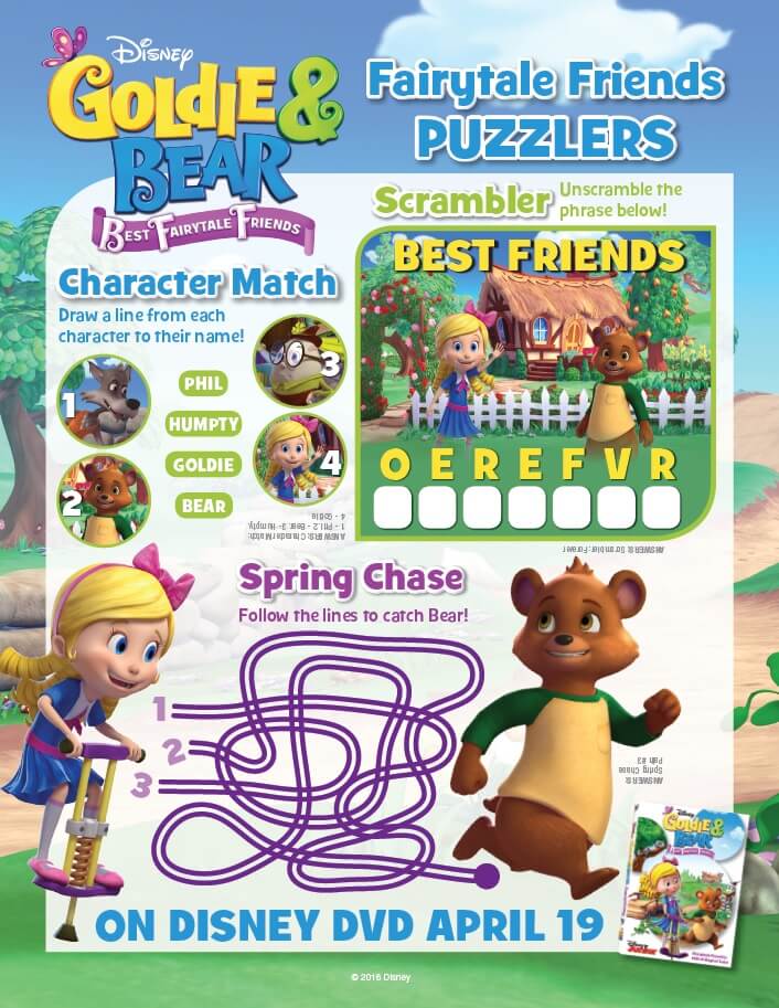 Disney junior goldie and bear coloring pages activity sheets