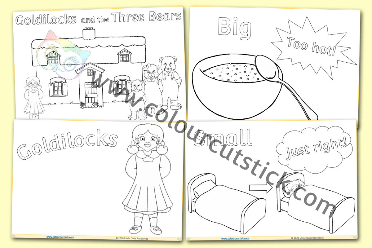 Free goldilocks and the three bears colouring pages â colour cut stick